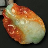 糯冰种三彩缅甸翡翠福寿如意挂件