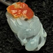 糯冰种红黄翡缅甸翡翠蝶恋花挂件