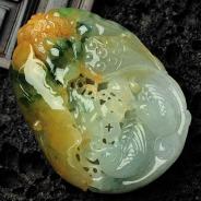糯冰种黄翡飘花缅甸翡翠百年好合挂件