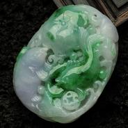 糯冰种春带彩缅甸翡翠年年有余挂件