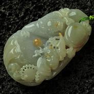 糯冰种黄翡缅甸翡翠“福寿连绵”手玩件