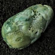 糯冰种蓝晴水缅甸翡翠松鹤延年手玩