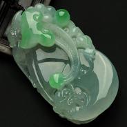 冰种晴水飘翠缅甸翡翠龙行如意挂件