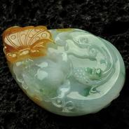 糯冰种黄翡飘花缅甸翡翠蝶恋花挂件