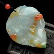 feicui糯冰种三彩缅甸翡翠叶子挂件