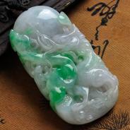 糯冰种翠色缅甸翡翠飞龙如意挂件