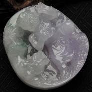 糯冰种春带彩缅甸翡翠伏虎罗汉挂件