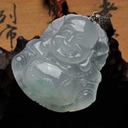 冰种晴水略飘花缅甸翡翠玉佛挂件