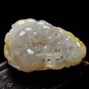 糯冰种淡黄翡缅甸翡翠“子母貔貅”手玩件