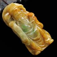 糯冰种褐黄翡略飘翠缅甸翡翠财神挂件