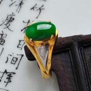 糯冰种阳绿满绿缅甸翡翠戒面
