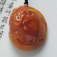 糯冰种红黄翡缅甸翡翠仿古龙挂件