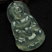 冰种晴水缅甸翡翠观音挂件