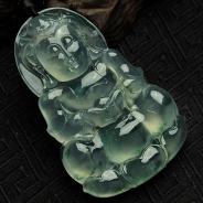 冰玻种飘花缅甸翡翠观音挂件