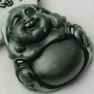 冰种墨翠缅甸翡翠玉佛挂件