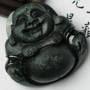 糯冰种墨翠缅甸翡翠玉佛挂件