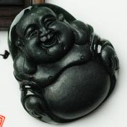 糯冰种墨翠缅甸翡翠玉佛挂件