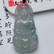 冰种晴水略飘花缅甸翡翠观音挂件