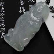 冰种淡晴水略飘花缅甸翡翠站观音挂件