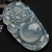 冰玻种飘花缅甸翡翠逍遥佛挂件