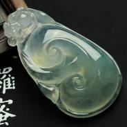 冰种略飘花缅甸翡翠如意挂件