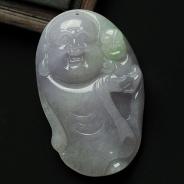 糯冰种春带彩缅甸翡翠送子玉佛挂件
