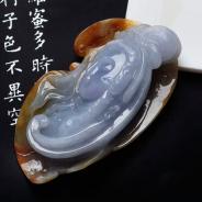 糯冰种黄翡紫罗兰缅甸翡翠观音头挂件
