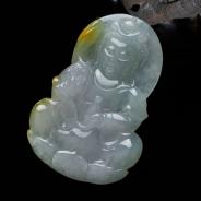 冰种三彩缅甸翡翠观音挂件