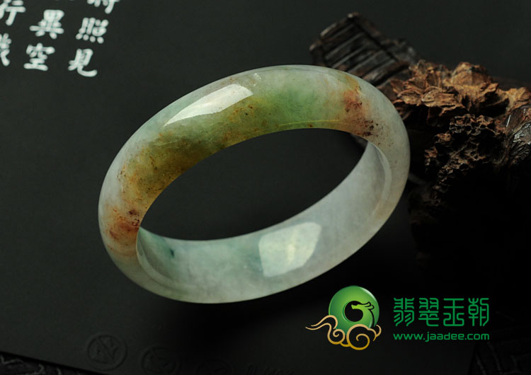 糯冰种三彩缅甸翡翠手镯（52.3mm）