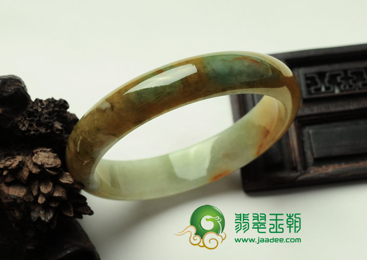 糯冰种褐黄翡缅甸翡翠手镯（57.9mm）