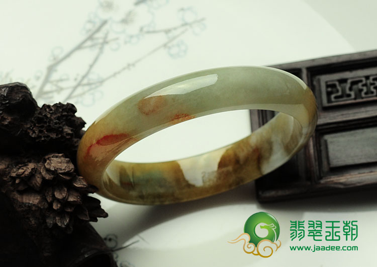 糯冰种褐黄翡缅甸翡翠手镯（57.9mm）