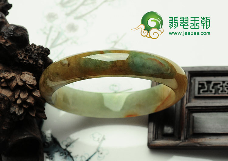 糯冰种褐黄翡缅甸翡翠手镯（57.9mm）