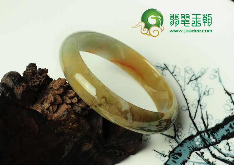 糯冰种褐黄翡缅甸翡翠手镯（57.9mm）
