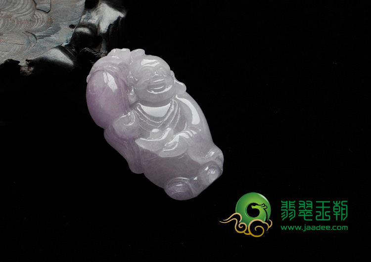 糯冰种紫罗兰缅甸翡翠“笑佛赐宝”挂件