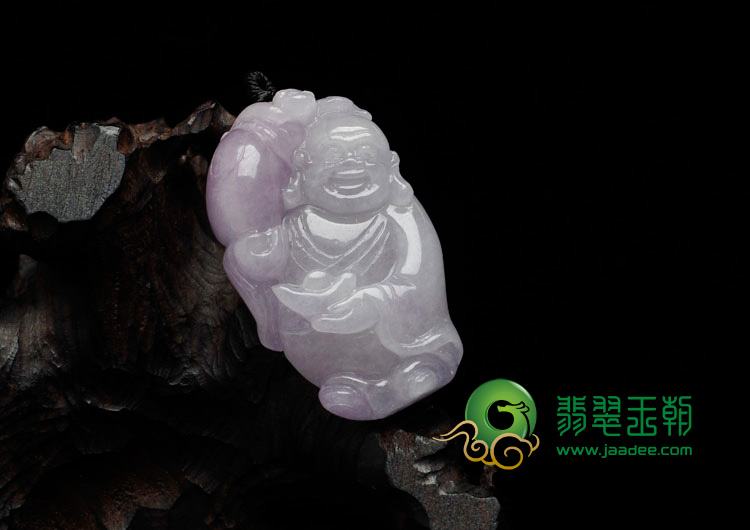 糯冰种紫罗兰缅甸翡翠“笑佛赐宝”挂件
