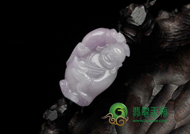 糯冰种紫罗兰缅甸翡翠“笑佛赐宝”挂件