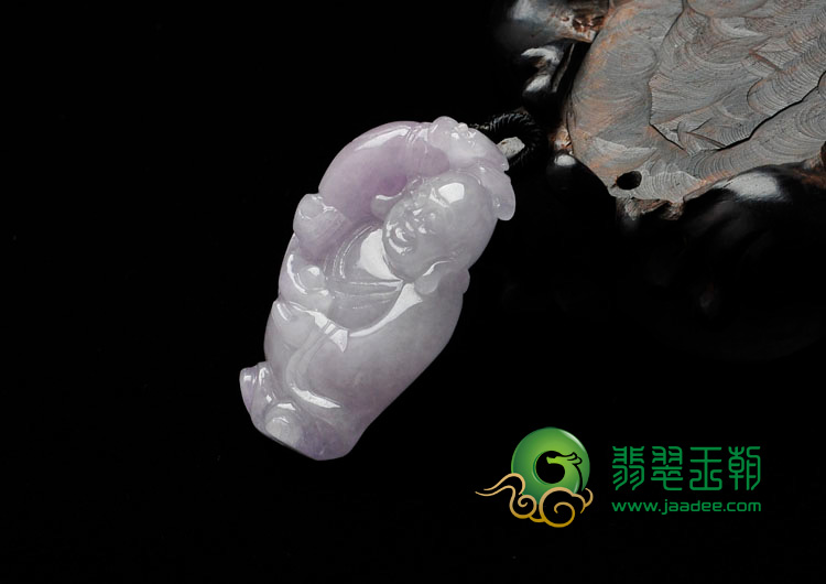 糯冰种紫罗兰缅甸翡翠“笑佛赐宝”挂件