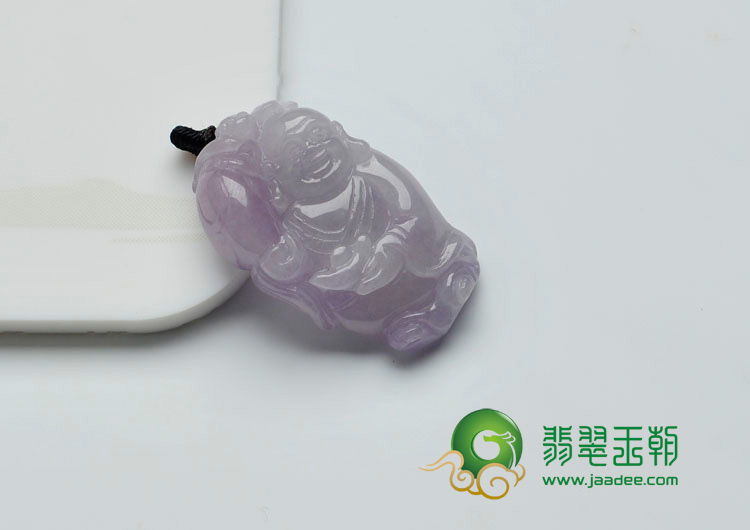 糯冰种紫罗兰缅甸翡翠“笑佛赐宝”挂件