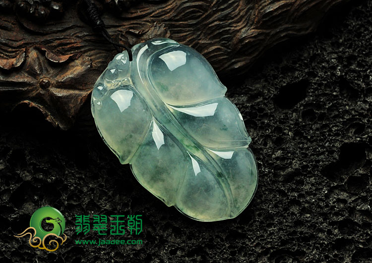 冰种飘花缅甸翡翠叶子挂件