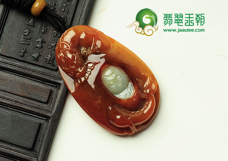 糯冰种红黄翡缅甸翡翠望子成龙挂件