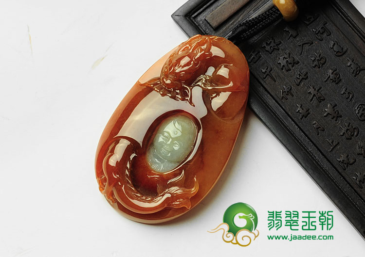 糯冰种红黄翡缅甸翡翠望子成龙挂件