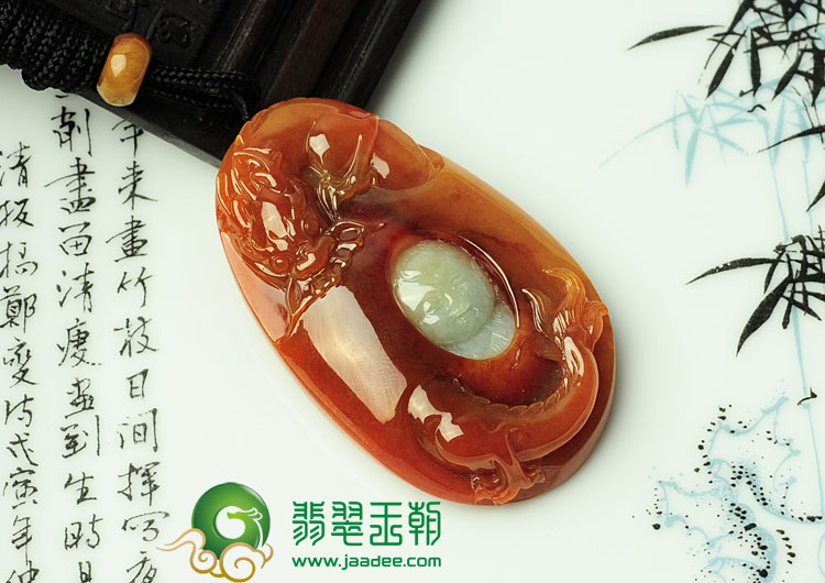 糯冰种红黄翡缅甸翡翠望子成龙挂件