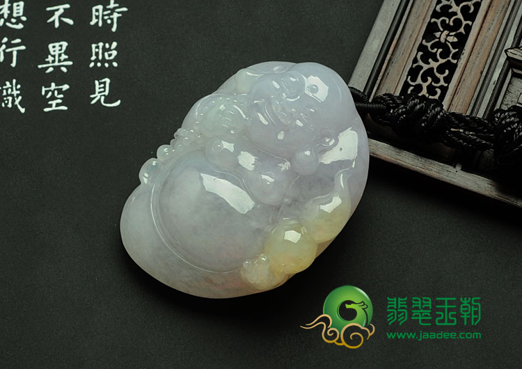冰种紫罗兰带黄翡缅甸翡翠玉佛挂件