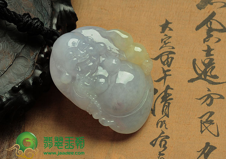 冰种紫罗兰带黄翡缅甸翡翠玉佛挂件