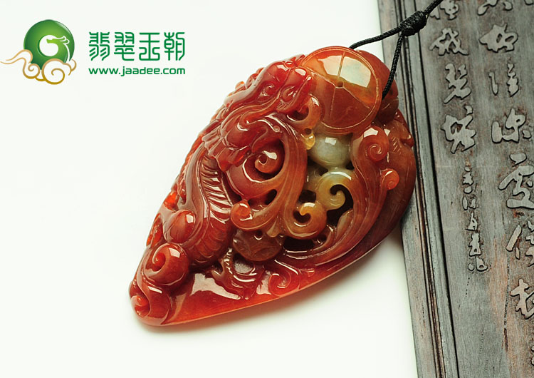 糯冰种红翡缅甸翡翠一夜成龙挂件