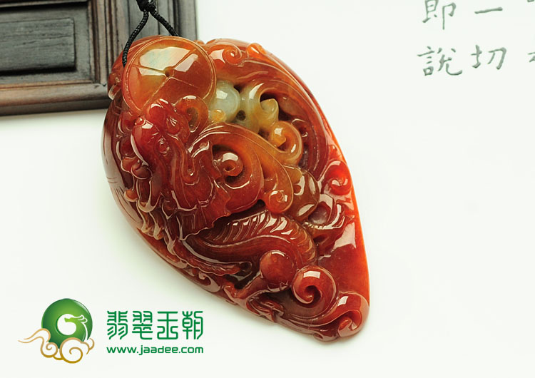 糯冰种红翡缅甸翡翠一夜成龙挂件