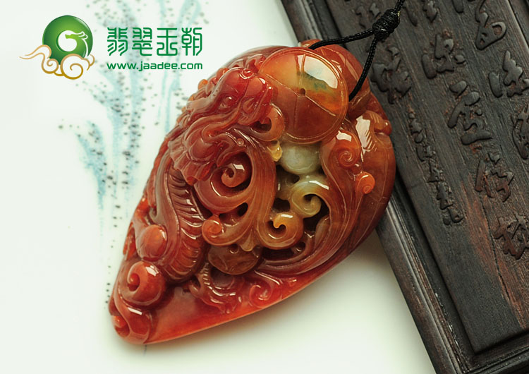 糯冰种红翡缅甸翡翠一夜成龙挂件