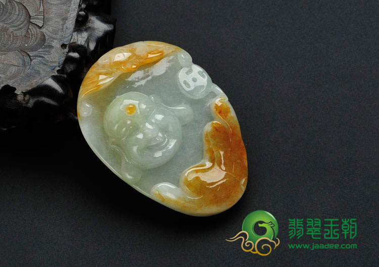 糯冰种黄翡缅甸翡翠笑佛头挂件
