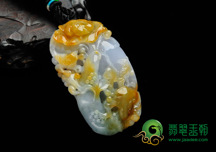 糯冰种褐黄翡缅甸翡翠花开富贵挂件