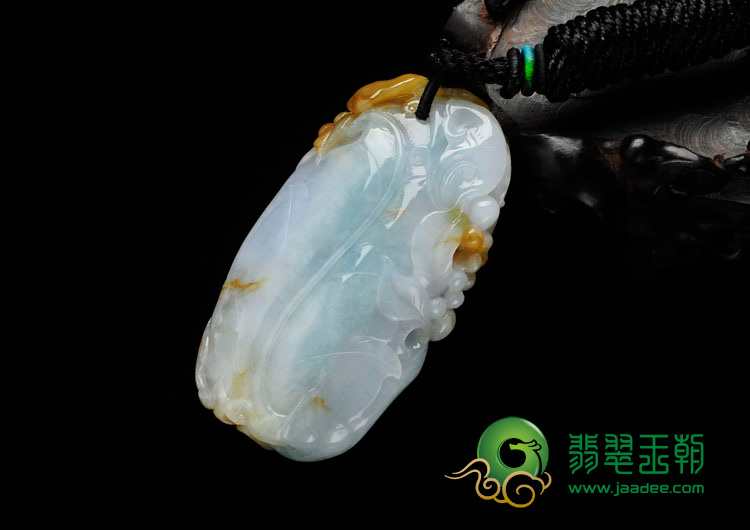 糯冰种褐黄翡缅甸翡翠花开富贵挂件